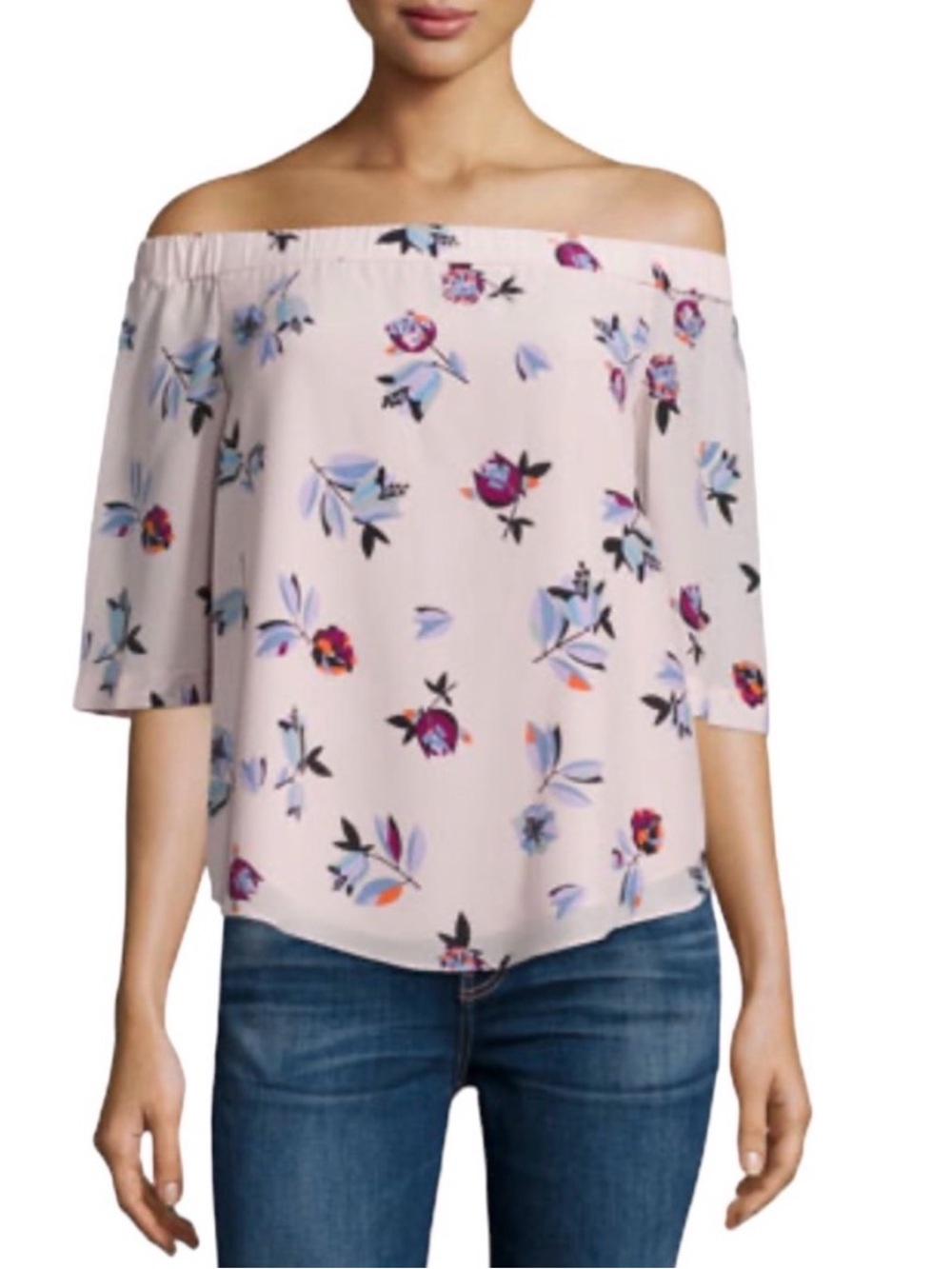 Rebecca Taylor Silk Off Could Shoulder Blouse in Blush Pink Floral, size 12